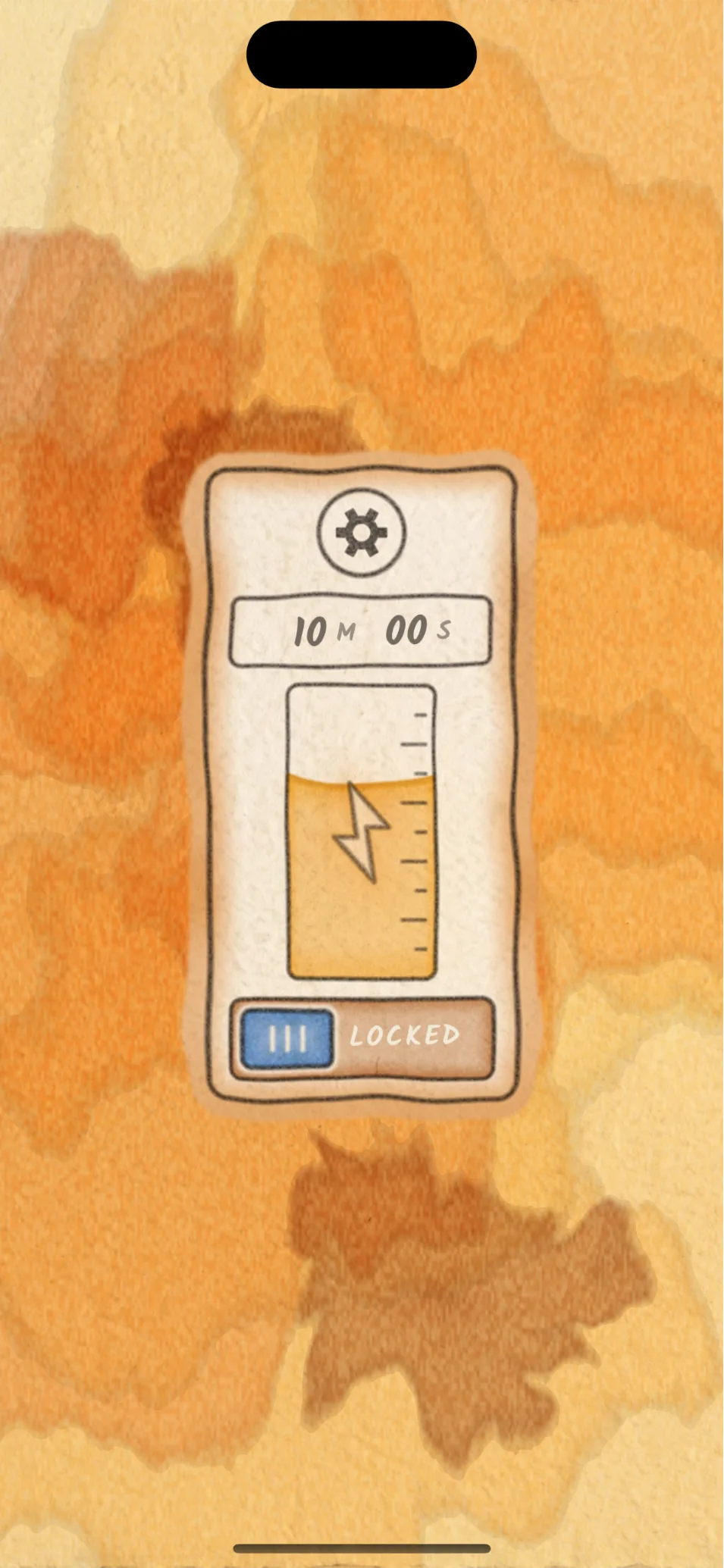 Amber Lock home screen: a glowing amber tank of banked walking time, with a slider to lock or unlock sealed apps.